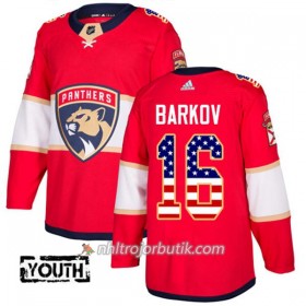Barn Ishockey Florida Panthers Tröja Aleksander Barkov 16 Adidas 2017-2018 Röd USA Flag Fashion Authentic